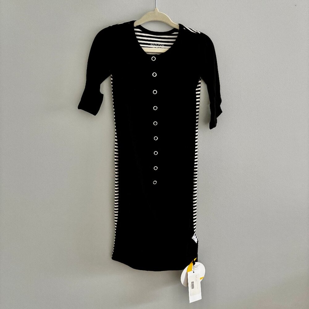 Moon + Beck Bamboo Black Stripe Gown NWT 0-3M